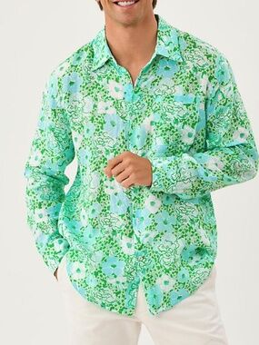 Lilly Pulitzer Mens Stuff Addison Shirt Mint Condition Burst of Joy - M - NEW